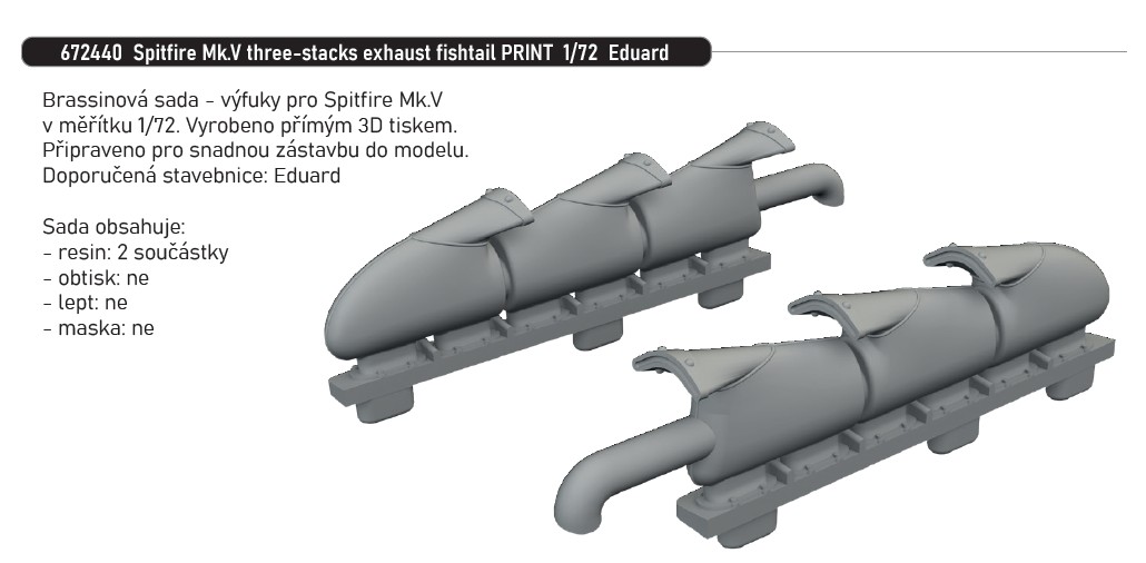 Fotografie 1/72 Spitfire Mk.V three-stacks exhaust fishtail PRINT (EDUARD)