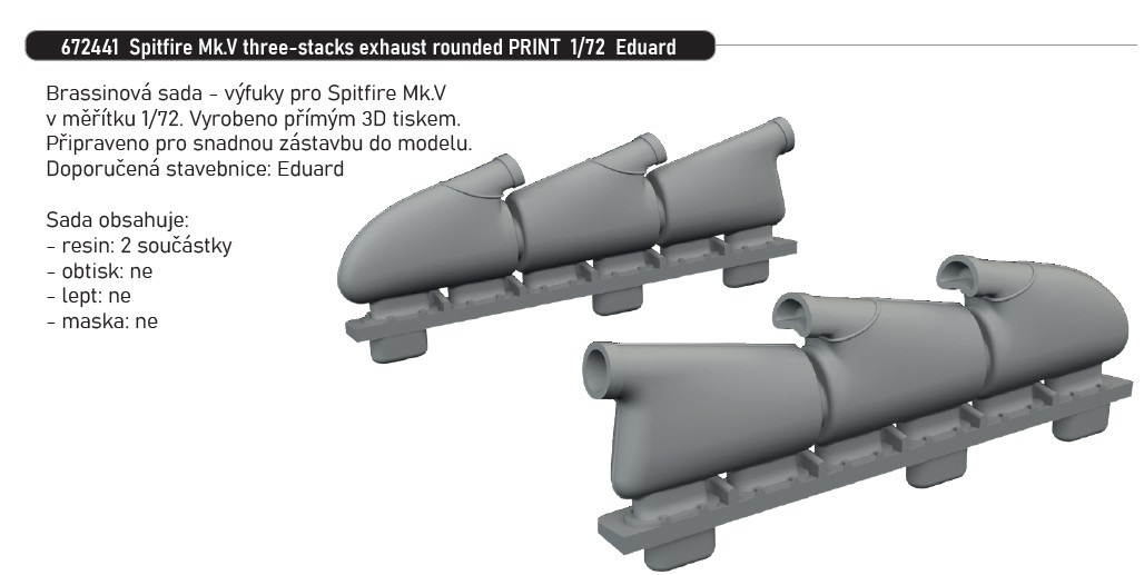Fotografie 1/72 Spitfire Mk.V three-stacks exhaust rounded PRINT (EDUARD)