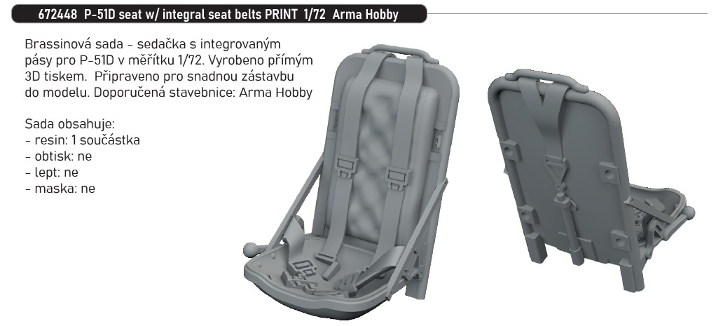 Fotografie 1/72 P-51D seat w/ integral seat belts PRINT (ARMA HOBBY)