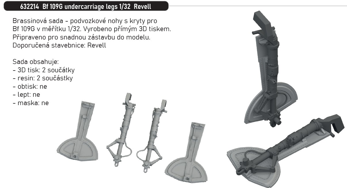 Fotografie 1/32 Bf 109G undercarriage legs PRINT (REVELL)