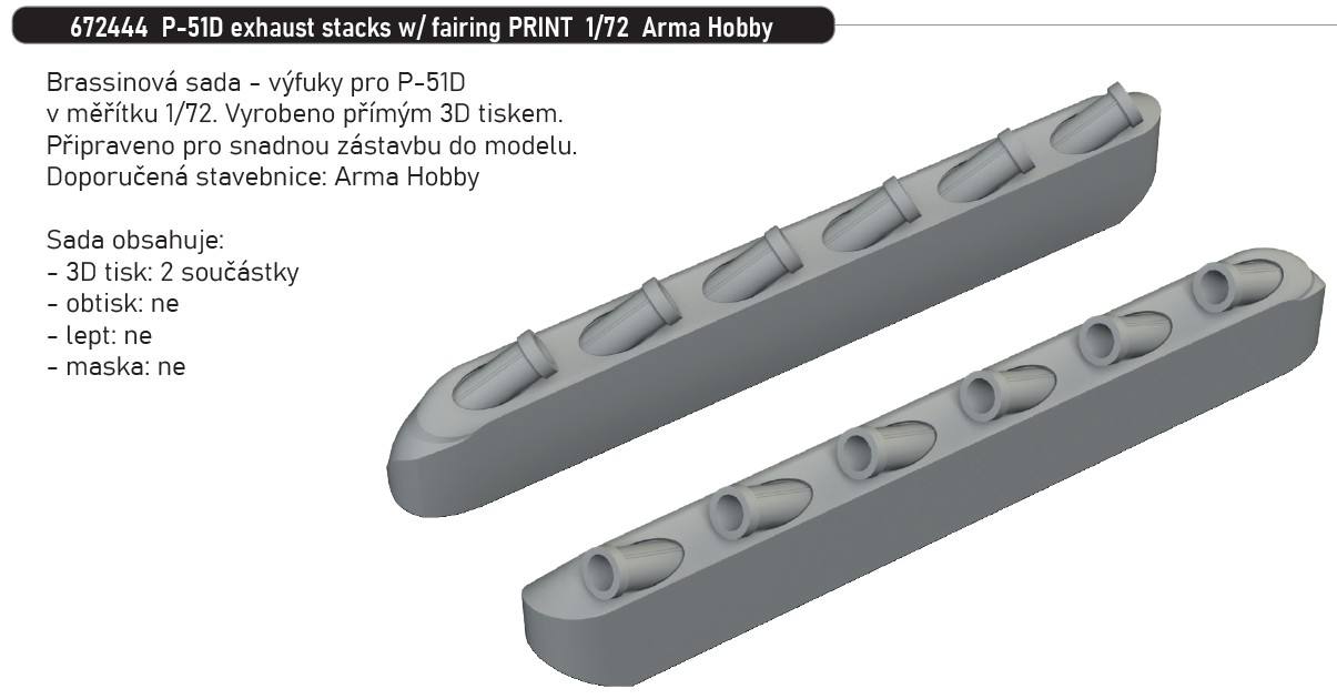 Fotografie 1/72 P-51D exhaust stacks w/ fairing PRINT (ARMA HOBBY)
