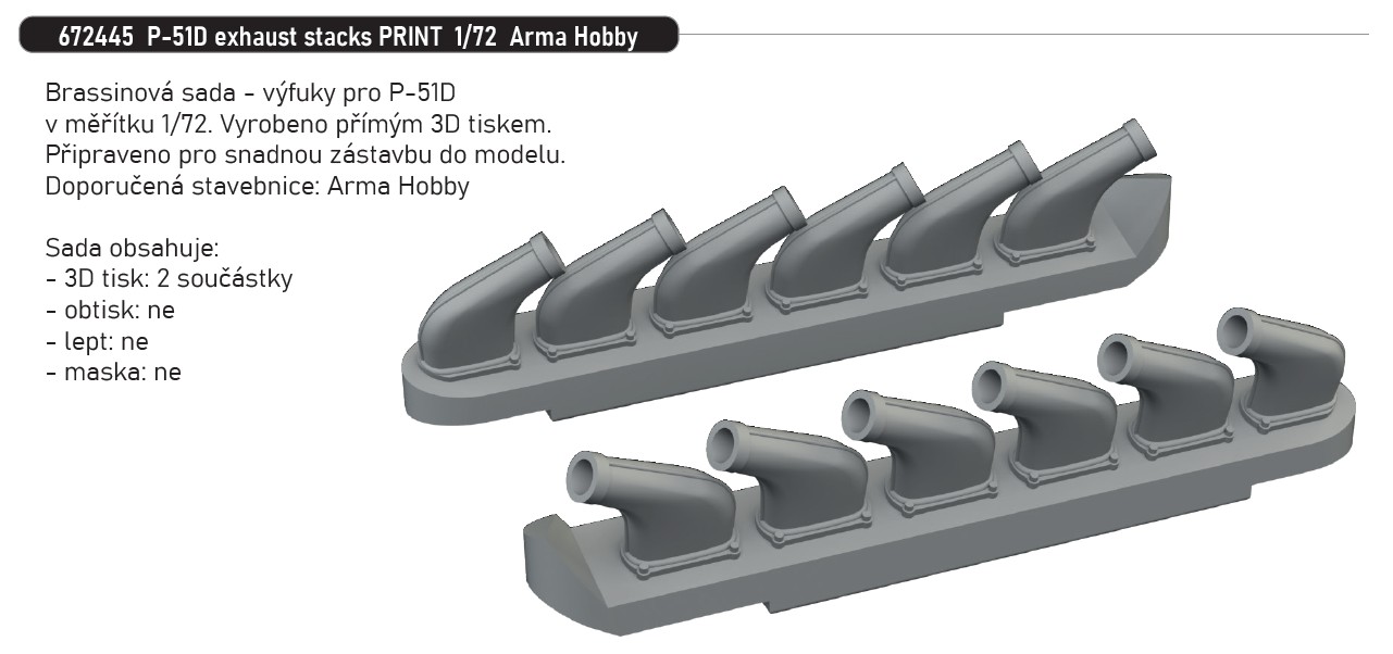 Fotografie 1/72 P-51D exhaust stacks PRINT (ARMA HOBBY)
