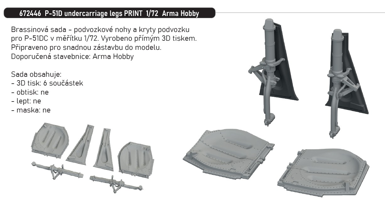 Fotografie 1/72 P-51D undercarriage legs PRINT (ARMA HOBBY)