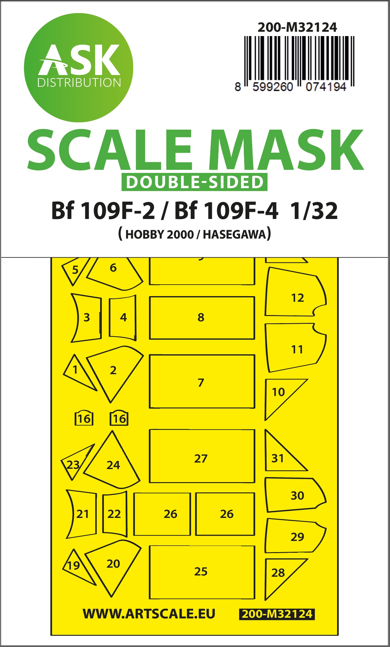 Fotografie 1/32 Bf 109F-2 / Bf 109F-4 double-sided express fit mask for Hasegawa / Hobby 2000