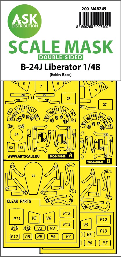 Fotografie 1/48 B-24J Liberator double-sided express fit mask for Hobby Boss