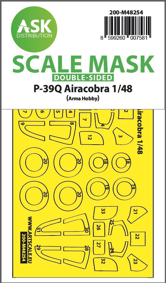 Fotografie 1/48 P-39Q Airacobra double-sided express fit mask for Arma Hobby