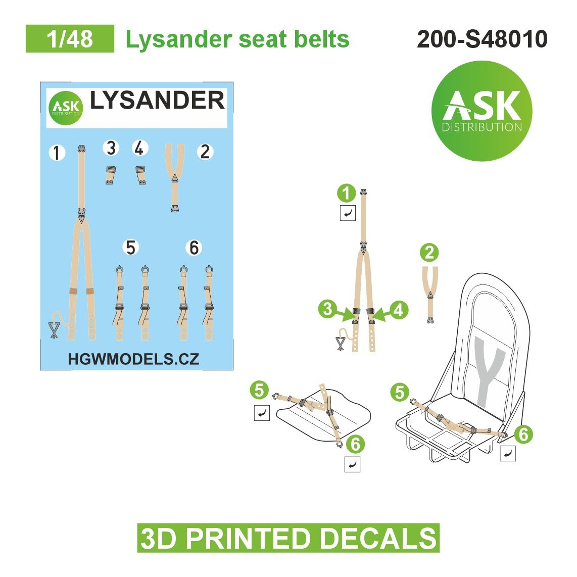 Fotografie 1/48 Lysander seat belts - 3D printed decals by ASK