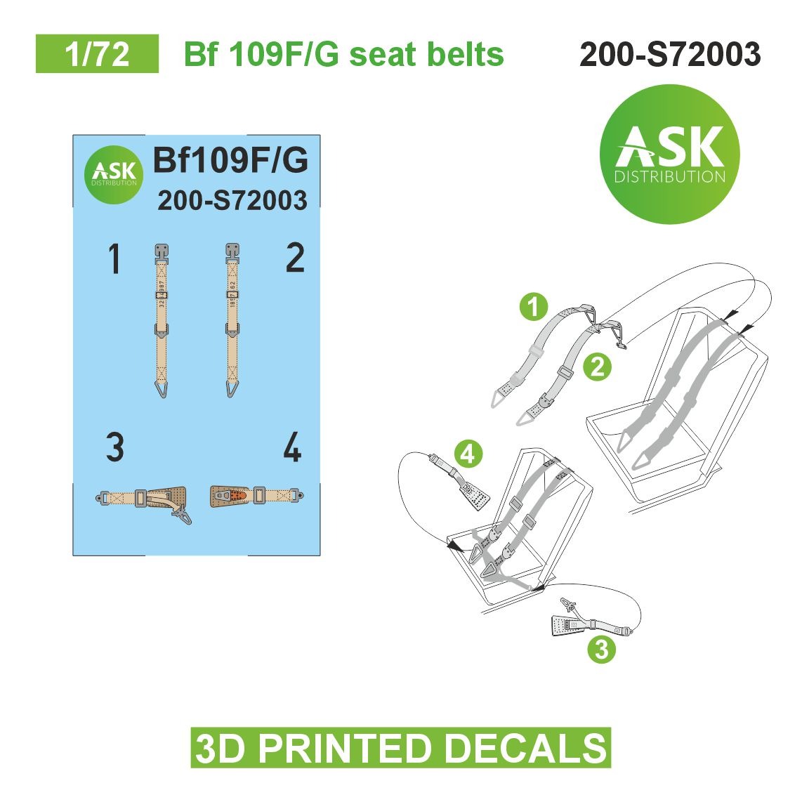 Fotografie 1/72 Bf 109F/G seat belts - 3D printed decals by ASK