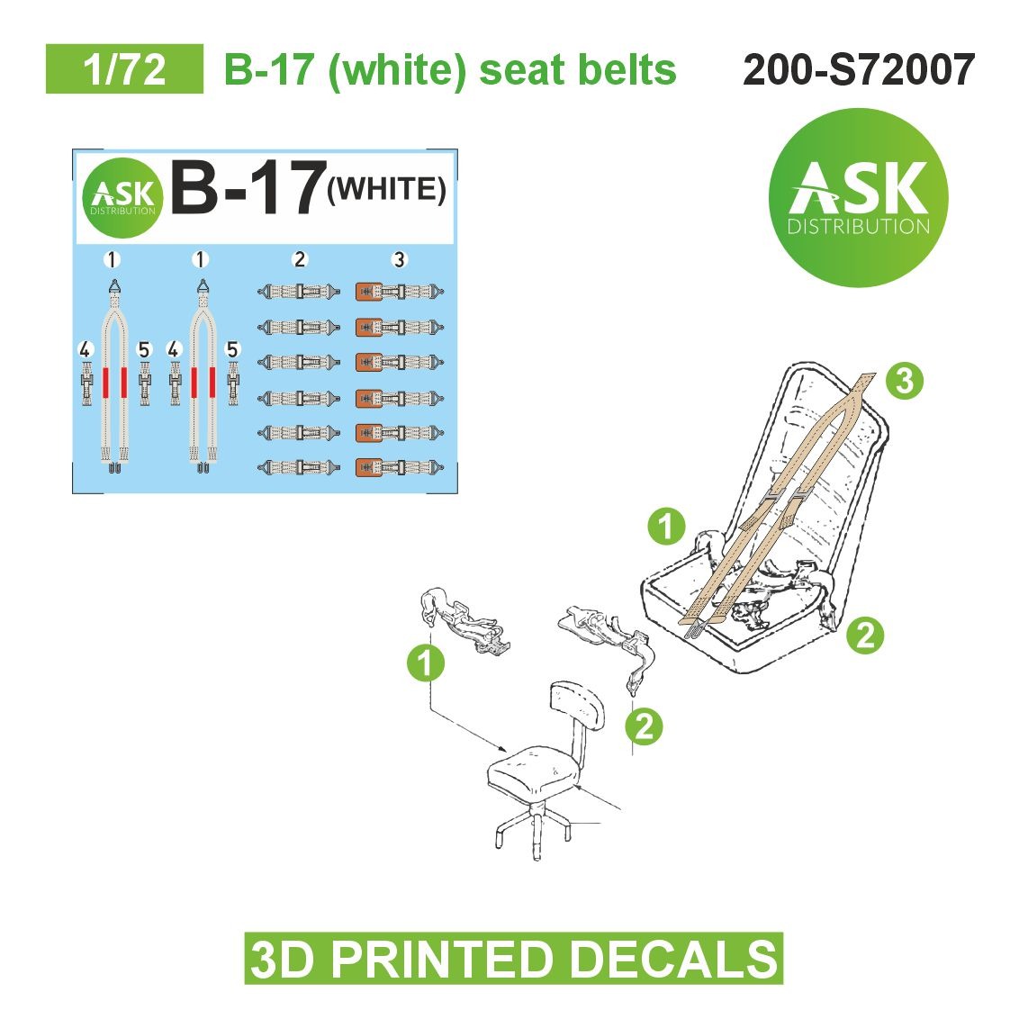 Fotografie 1/72 B-17 (white) seat belts - 3D printed decals by ASK