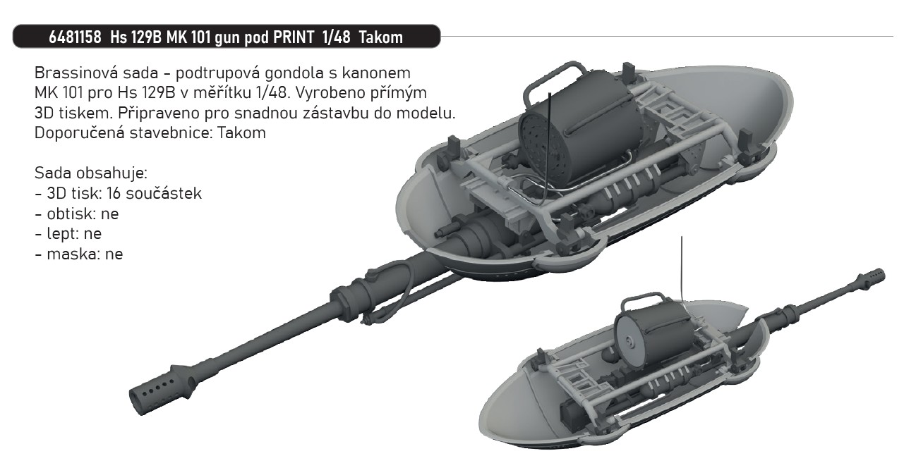 Fotografie 1/48 Hs 129B MK 101 gun pod PRINT (TAKOM)