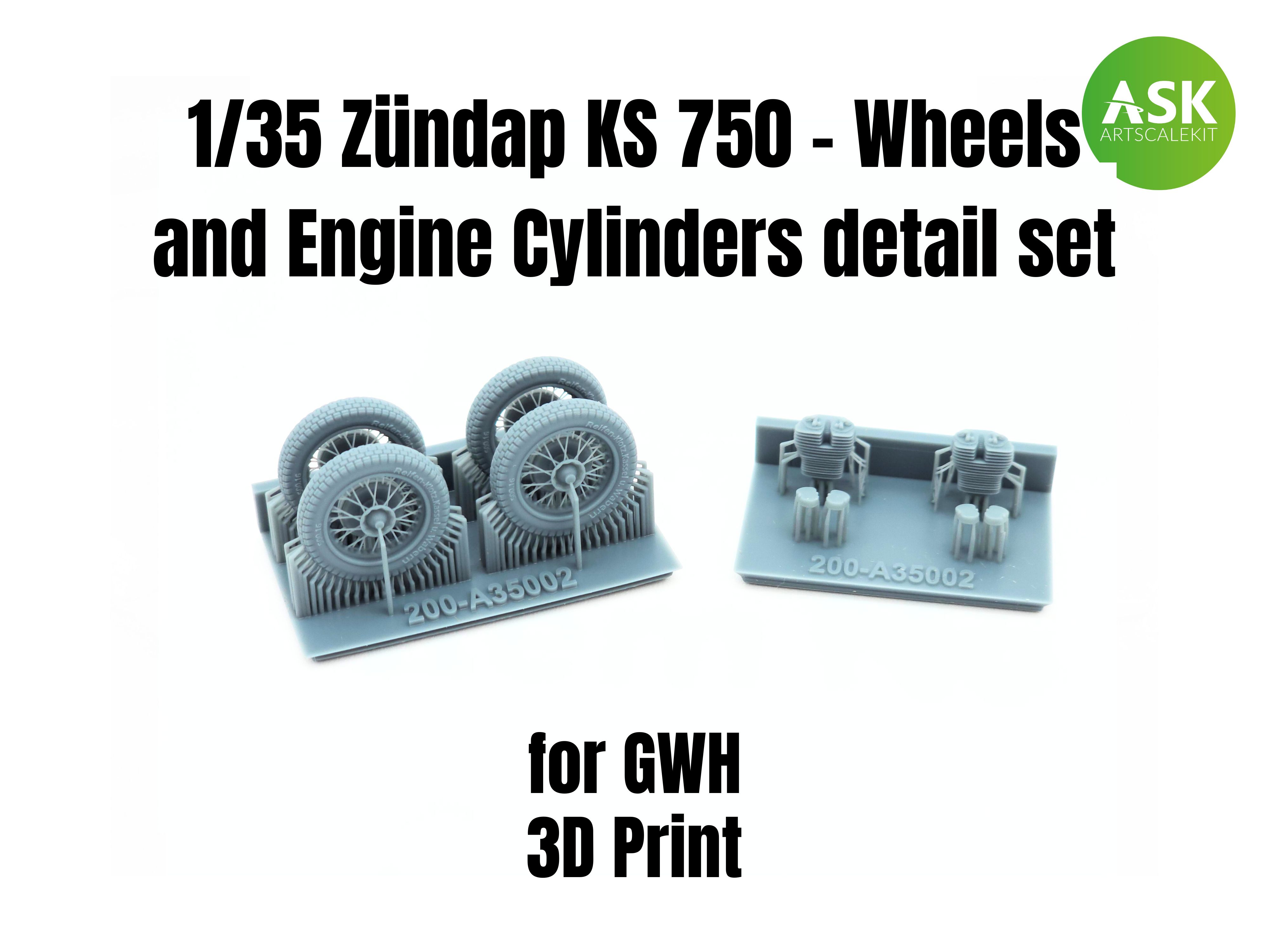 Fotografie 1/35 Zündap KS 750 - Wheels and Engine Cylinders detail set recommended for GWH