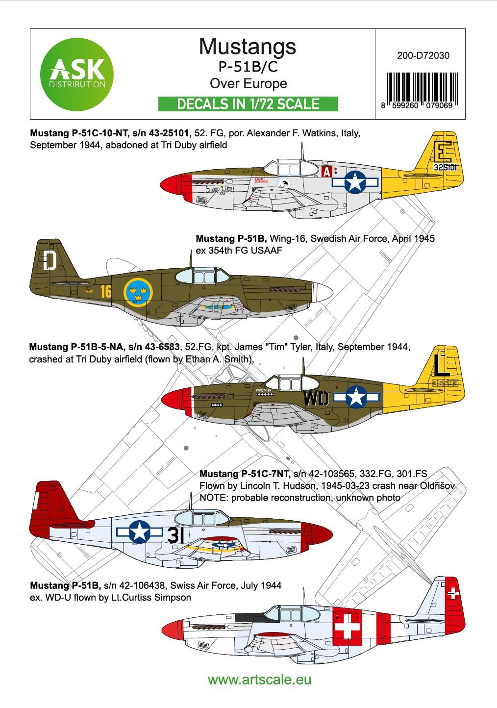 1/72 P-51B Mustang part 1 - Europe. The Bastards behind the enemy lines and in foreign services