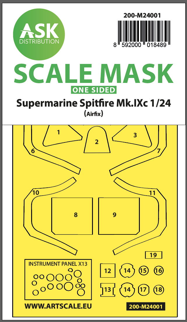 Fotografie 1/24 Spitfire Mk.IX one-sided express self-adhesive masks for Airfix