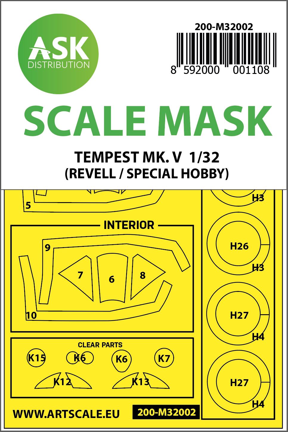 Fotografie 1/32 Hawker Tempest Mk.V double-sided painting mask for Revell / Special Hobby
