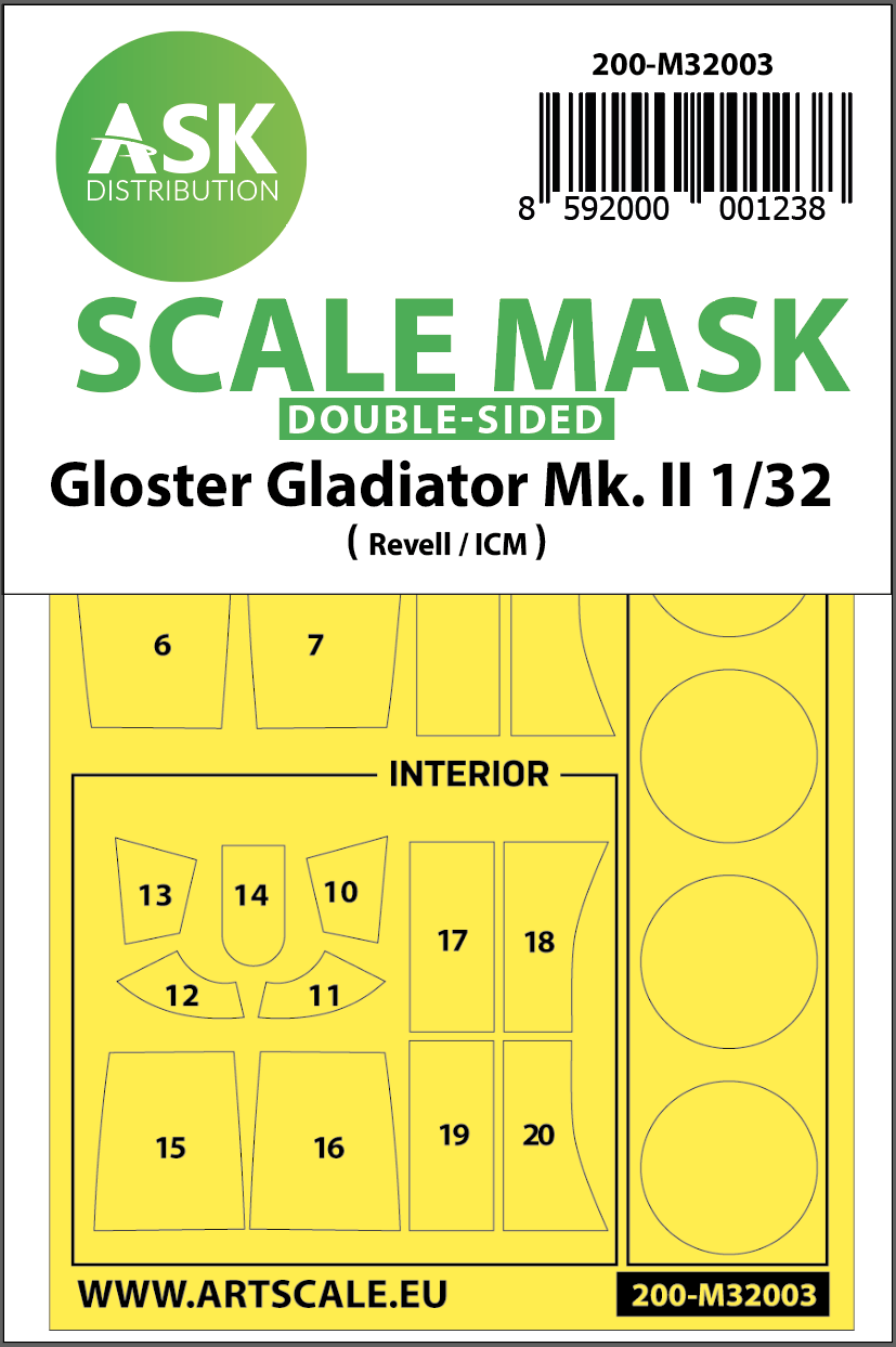 Fotografie 1/32 Gloster Gladiator Mk.II double-sided painting mask for Revell / ICM
