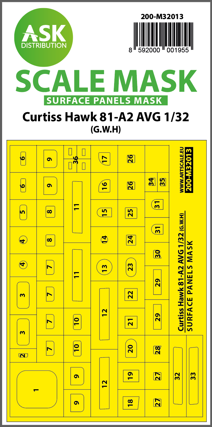 Fotografie 1/32 Curtiss Hawk 81-A2 AVG surface panels masks for GWH
