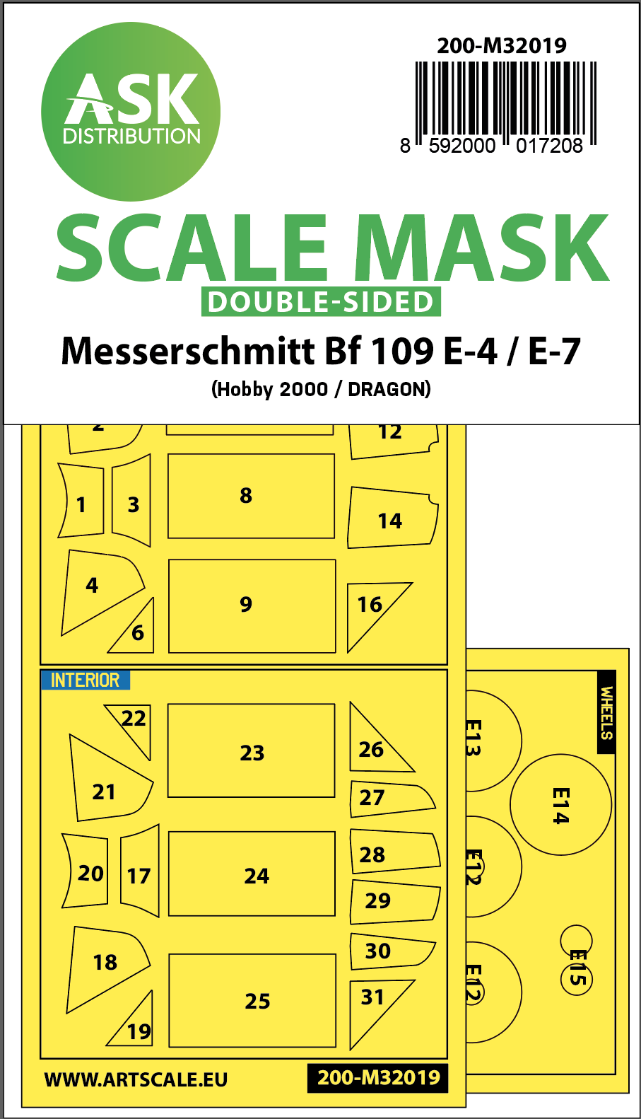 Fotografie 1/32 Messerschmitt Bf 109E-4 & E-7 double-sided express masks for Hobby2000, Dragon, HGW kit