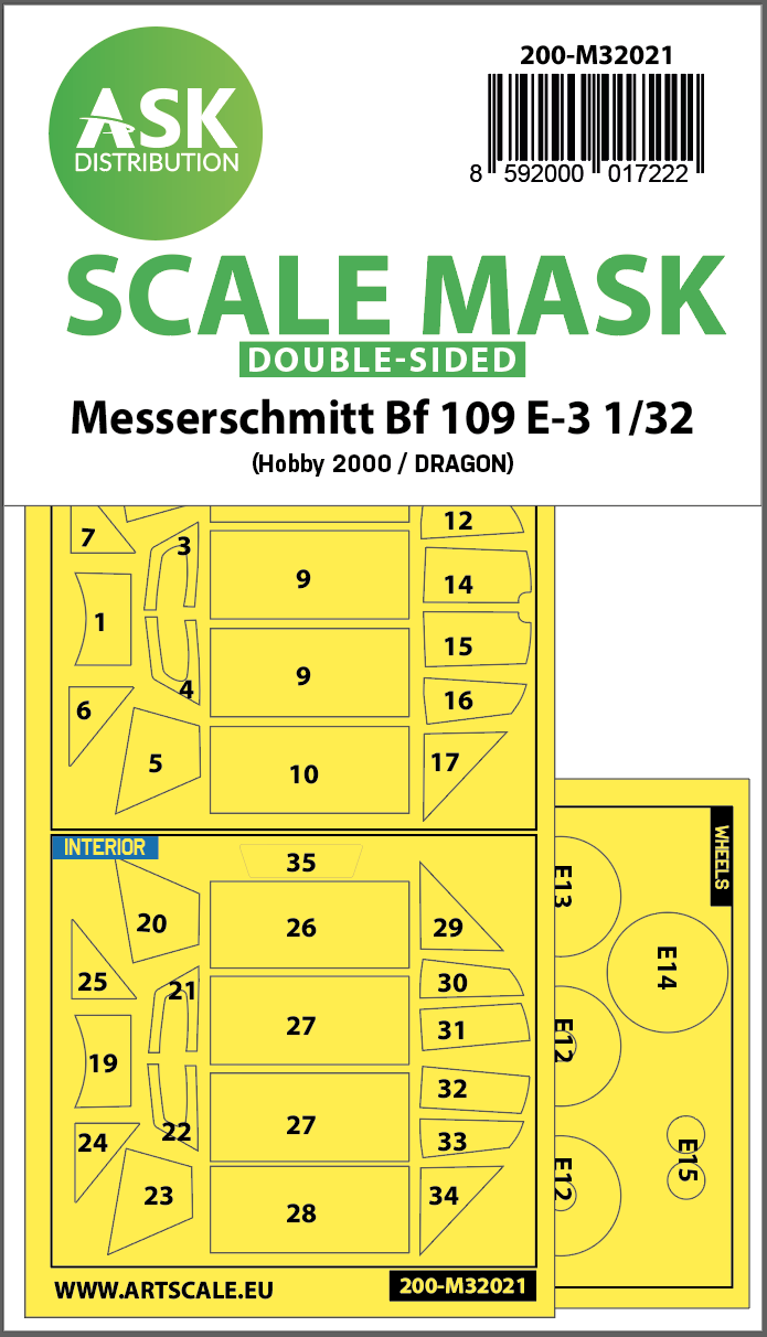 Fotografie 1/32 Messerschmitt Bf 109E-3 double-sided express masks for Hobby2000/Dragon