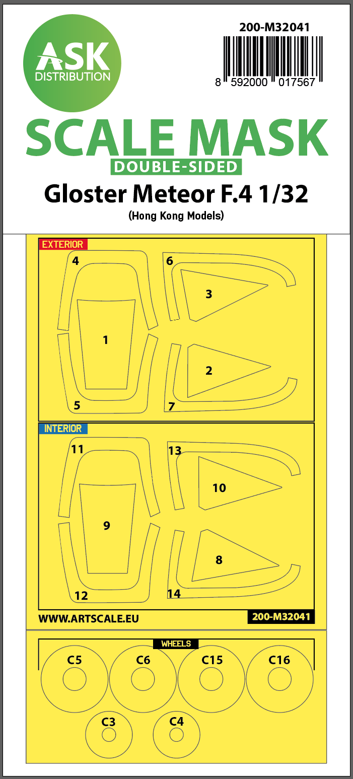 Fotografie 1/32 Gloster Meteor F.4 double-sided mask for HK Models
