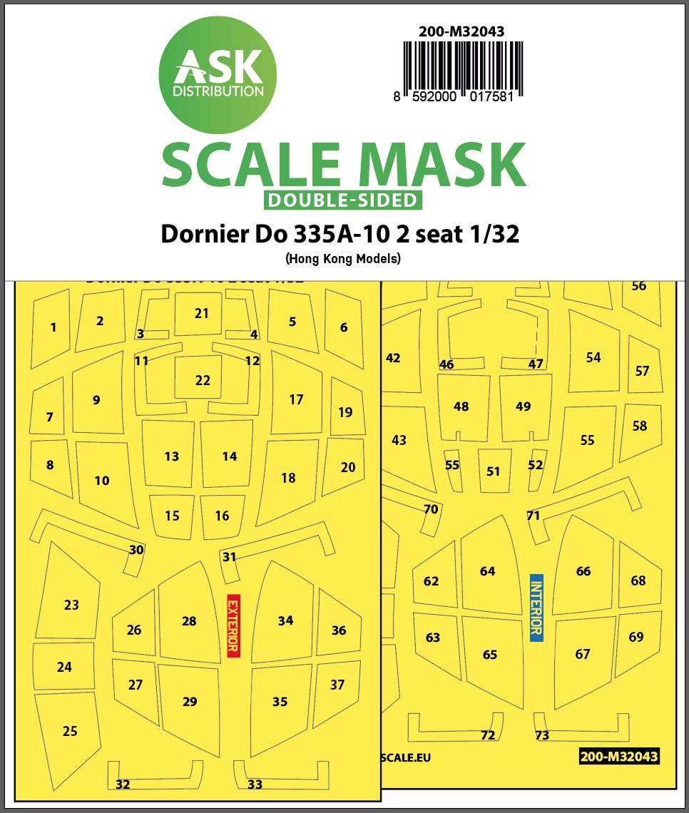 Fotografie 1/32 Dornier Do 335A-10 two seater double-sided mask for HK Models