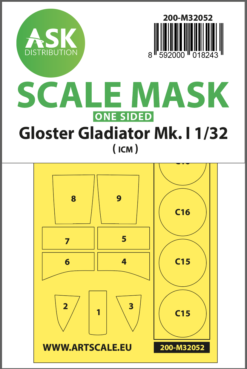 Fotografie 1/32 Gloster Gladiator Mk.I one-sided painting mask for Revell / ICM