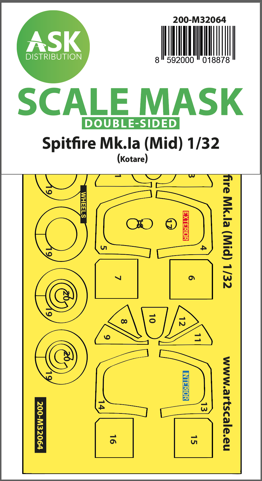 Fotografie 1/32 Spitfire Mk.Ia (mid) double-sided express fit and self adhesive mask for Kotare