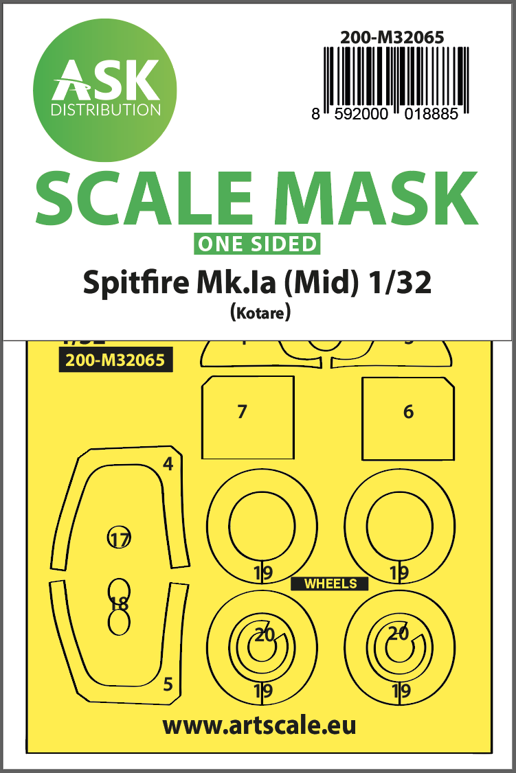 Fotografie 1/32 Spitfire Mk.Ia (mid) one-sided express fit and self adhesive mask for Kotare