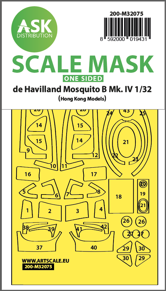 Fotografie 1/32 Mosquito B Mk.IV one-sided fit mask for Hong Kong Model