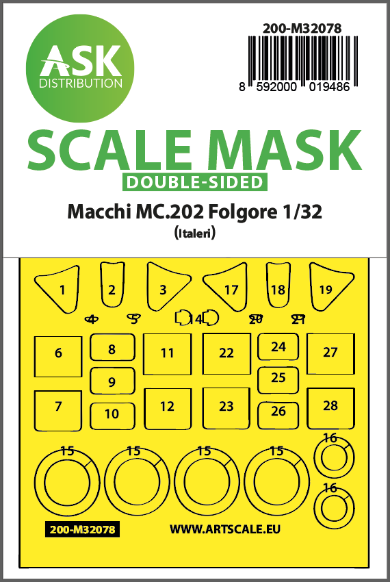 Fotografie 1/32 Macchi MC.202 Folgore double-sided express fit mask for Italeri