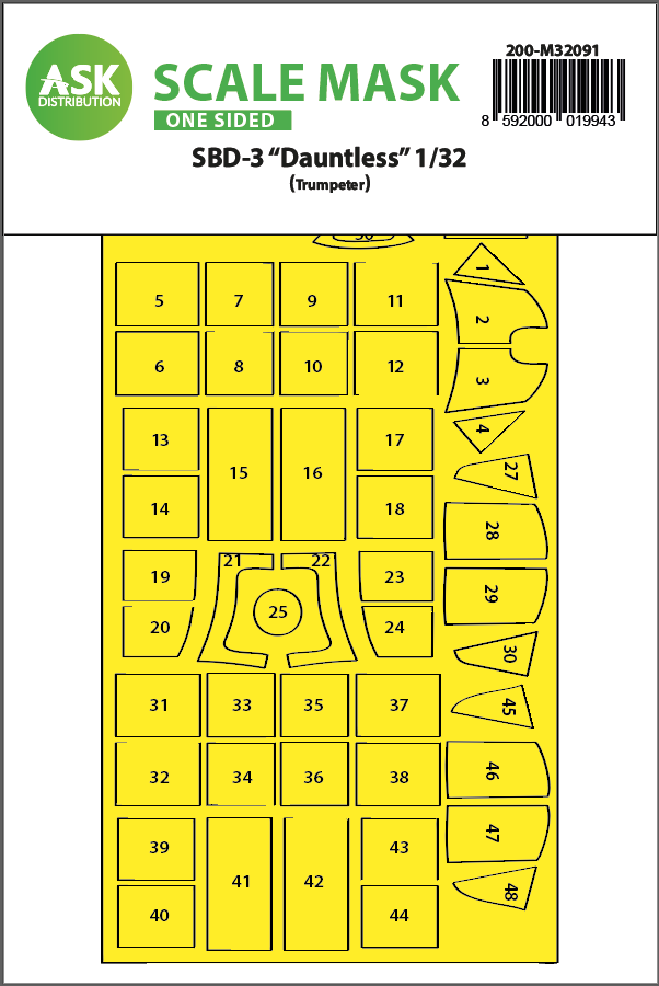 Fotografie 1/32 SBD-3 Dauntless one-sided express fit mask for Trumpeter