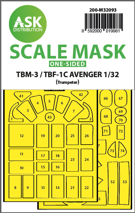 Fotografie 1/32 TBM-3/TBF-1C one-sided express fit mask for Trumpeter