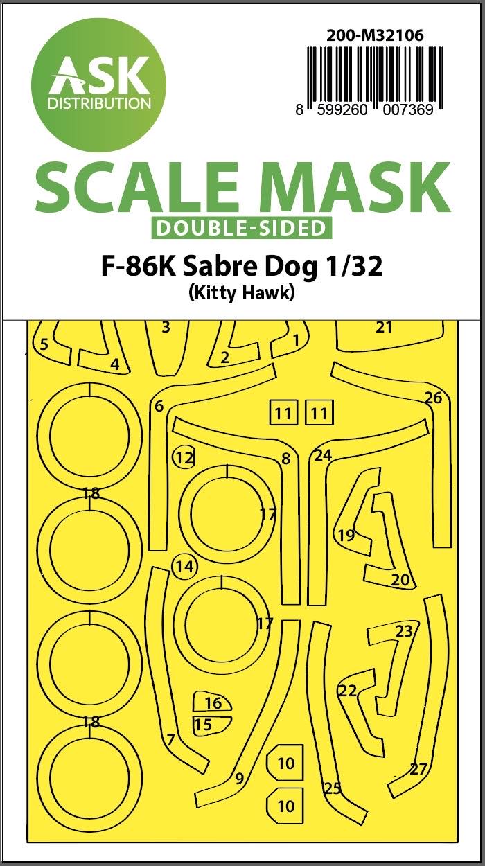 Fotografie 1/32 F-86K Sabre Dog double-sided express fit mask for Kitty Hawk