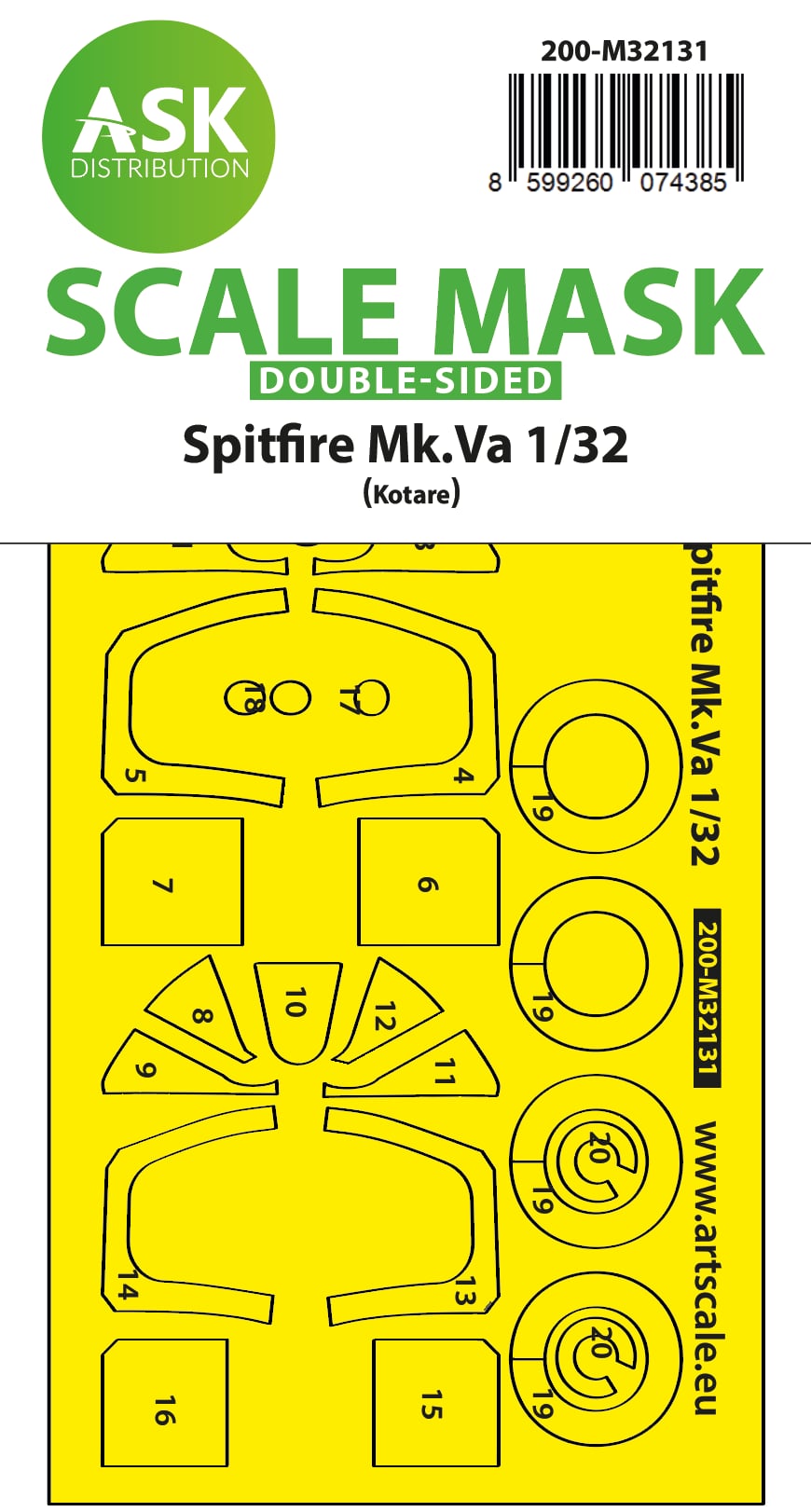 Fotografie 1/32 Spitfire Mk.Va double-sided express fit and self adhesive mask for Kotare