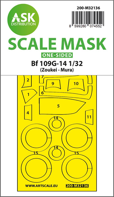 Fotografie 1/32 Bf 109G-14 one-sided express fit and self adhesive mask for SWS Zoukei - Mura