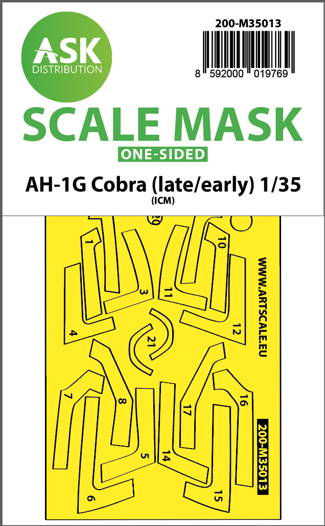 Fotografie 1/35 AH-1G Cobra (early/late) one-sided express fit painting mask for ICM