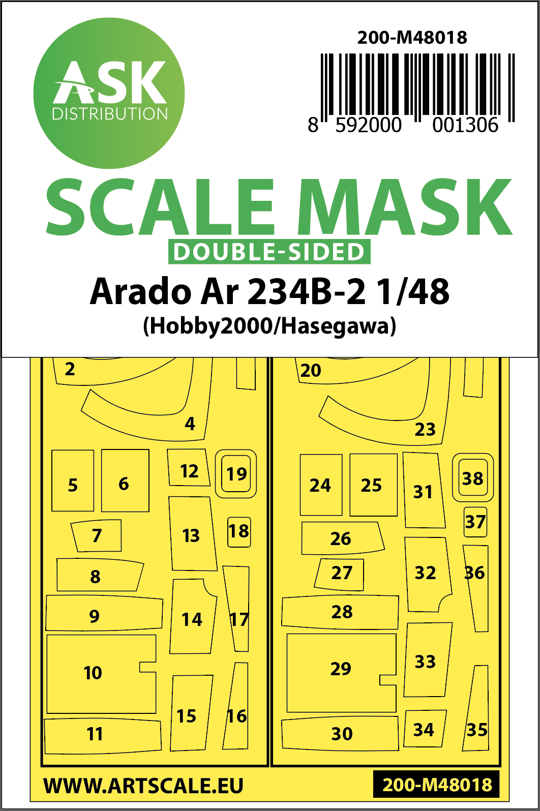 Fotografie 1/48 Arado Ar 234B-2 double-sided painting mask for Hasegawa / Hobby2000