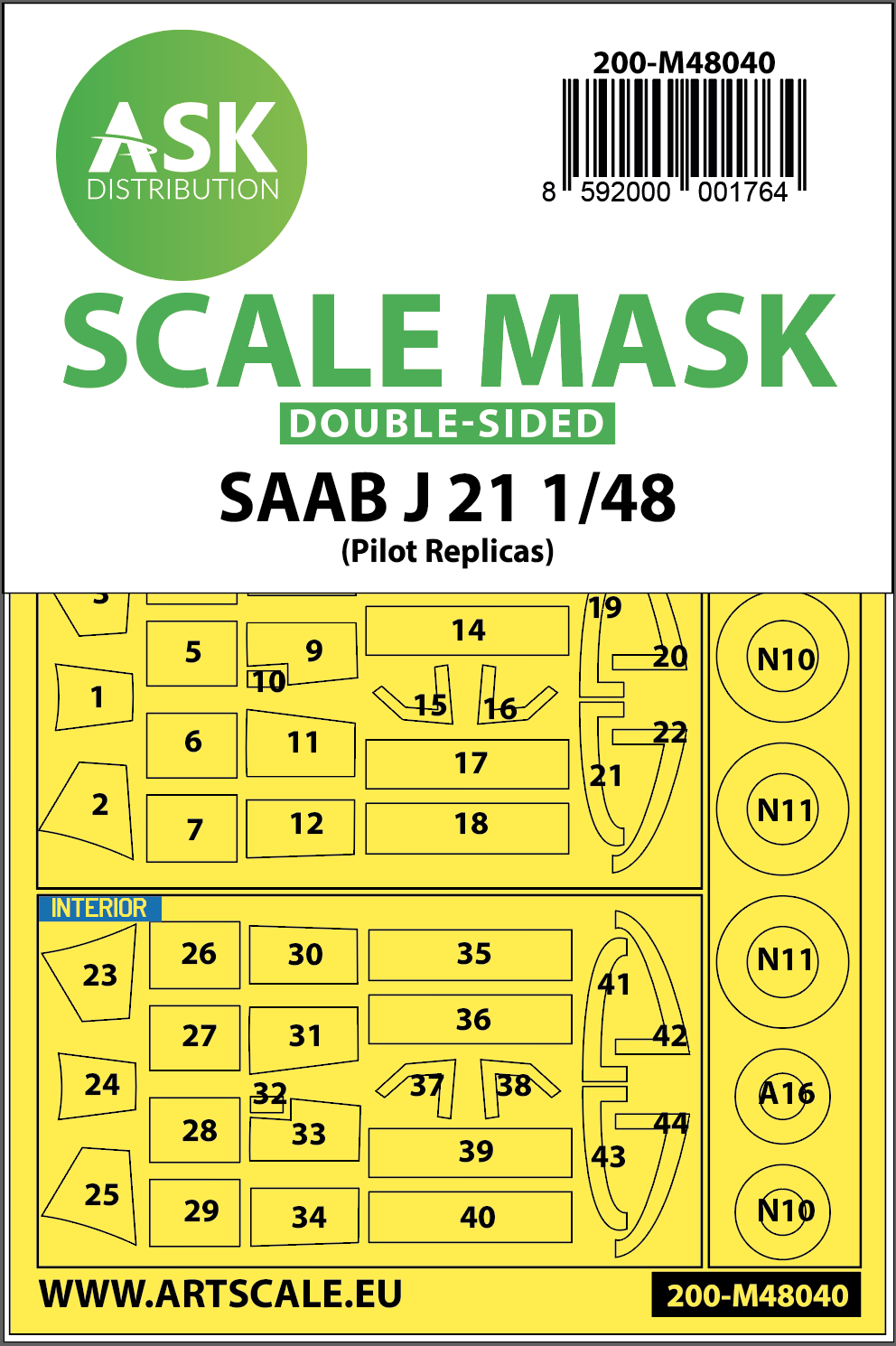 Fotografie 1/48 SAAB J21 double-sided painting mask for Pilot Replicas