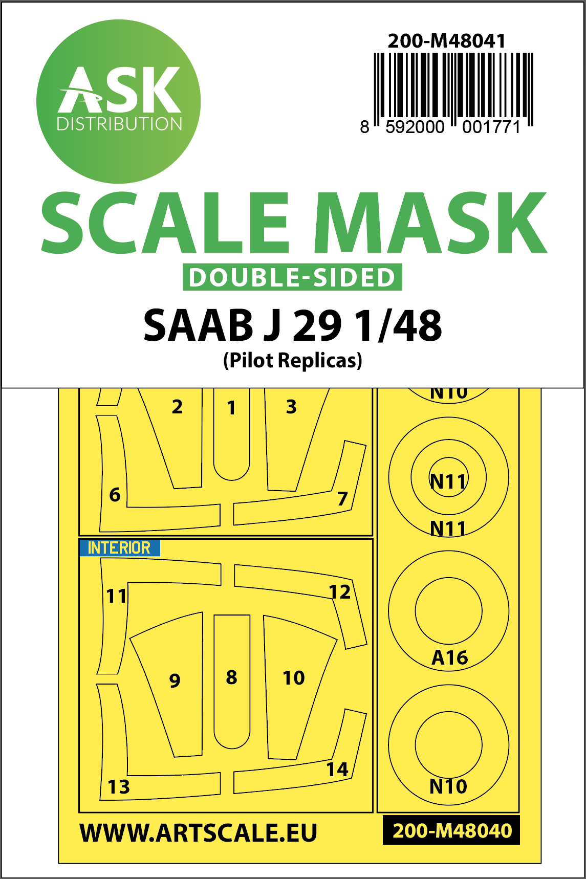 Fotografie 1/48 SAAB J29 B double-sided painting mask for Pilot Replicas