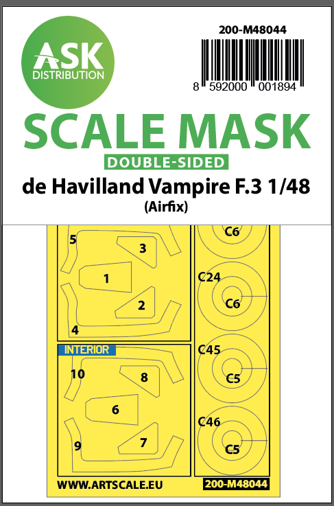Fotografie 1/48 De Havilland Vampire F.3 double-sided painting mask for Airfix