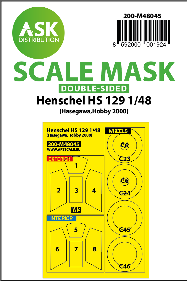 Fotografie 1/48 Henschel Hs 129 double-sided painting mask for Hasegawa, Hobby2000
