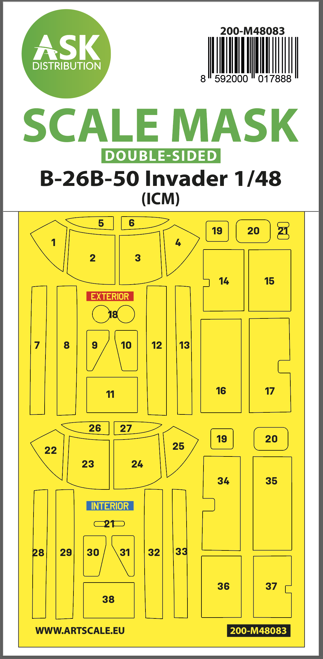 Fotografie 1/48 B-26B-50 Invader double-sided mask self-adhesive pre-cutted for ICM