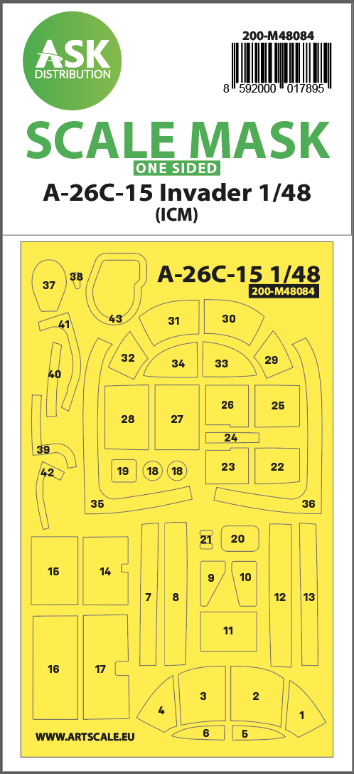 Fotografie 1/48 A-26C-15 Invader one-sided mask self-adhesive pre-cutted for ICM