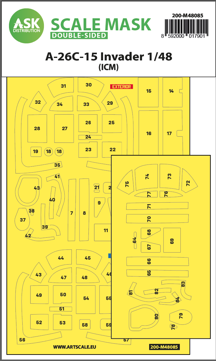 Fotografie 1/48 A-26C-15 Invader double-sided mask self-adhesive pre-cutted for ICM