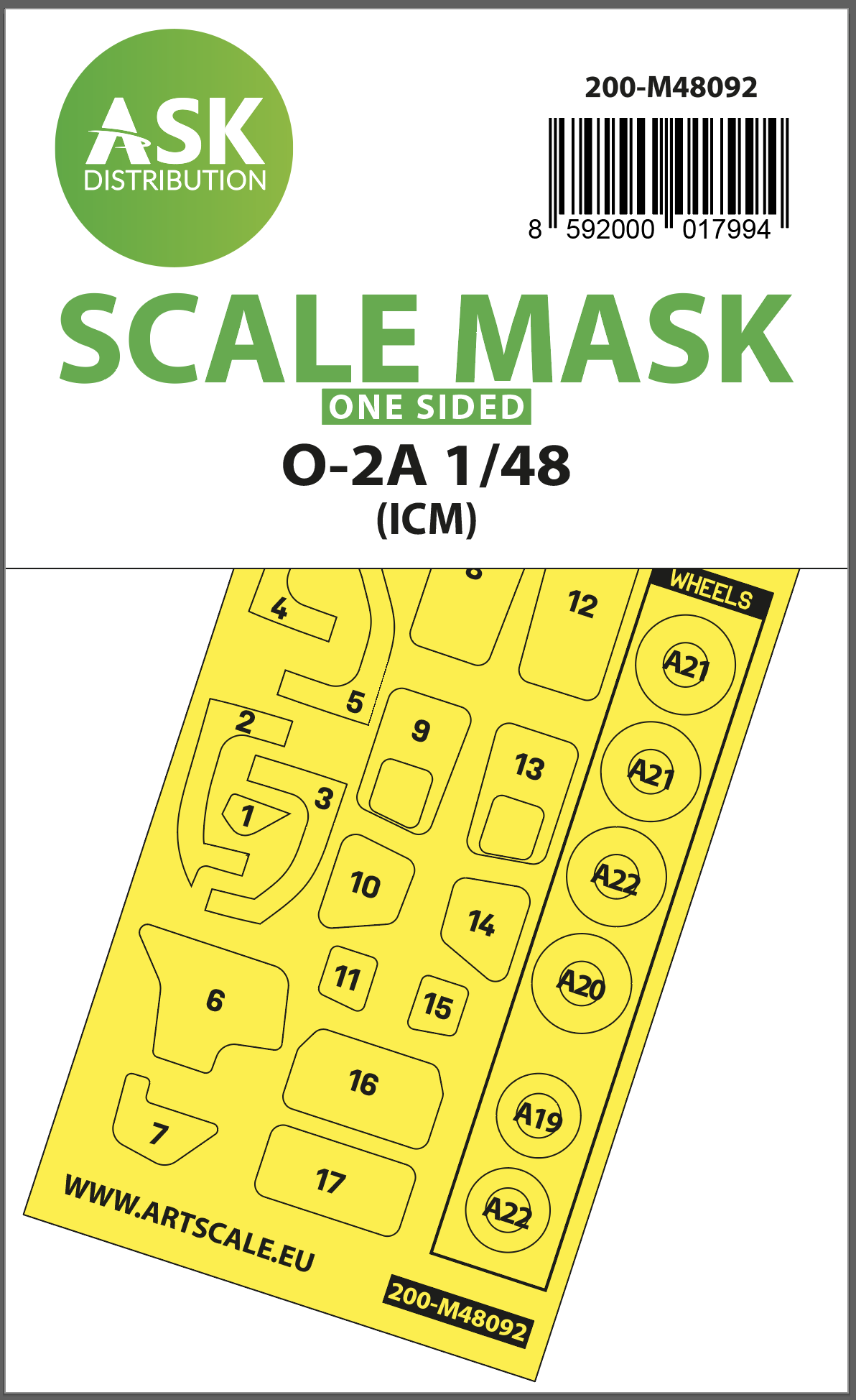 Fotografie 1/48 O-2A one-sided mask self-adhesive pre-cutted for ICM