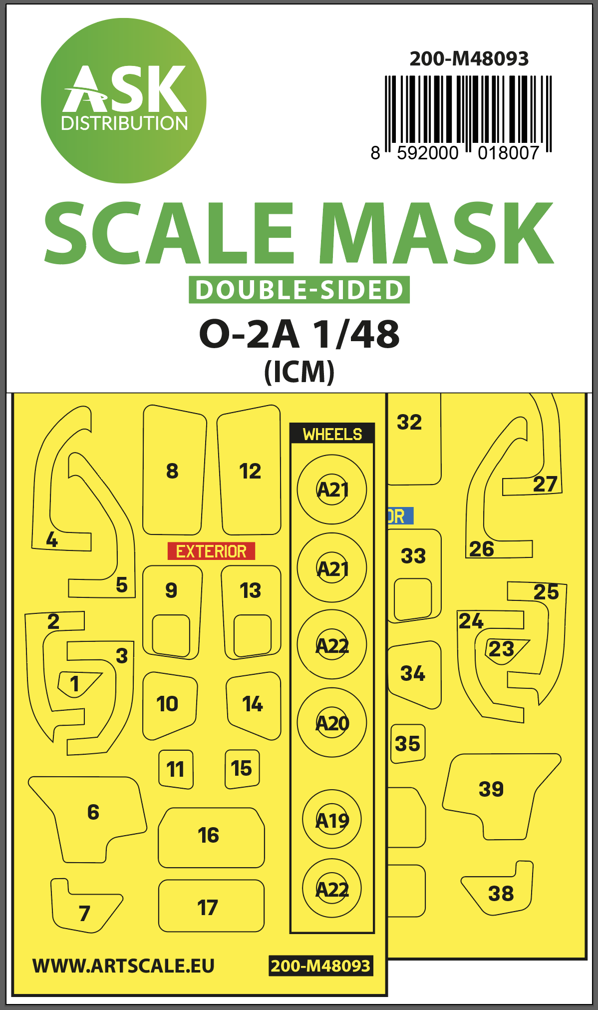 Fotografie 1/48 O-2A double-sided mask self-adhesive, pre-cutted for ICM