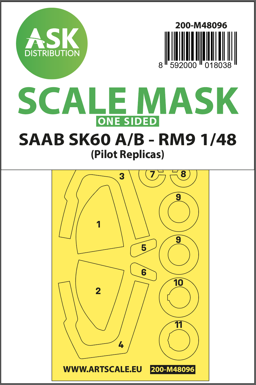 Fotografie 1/48 SAAB SK60 one-sided mask self-adhesive, pre-cutted for Pilot-Replicas