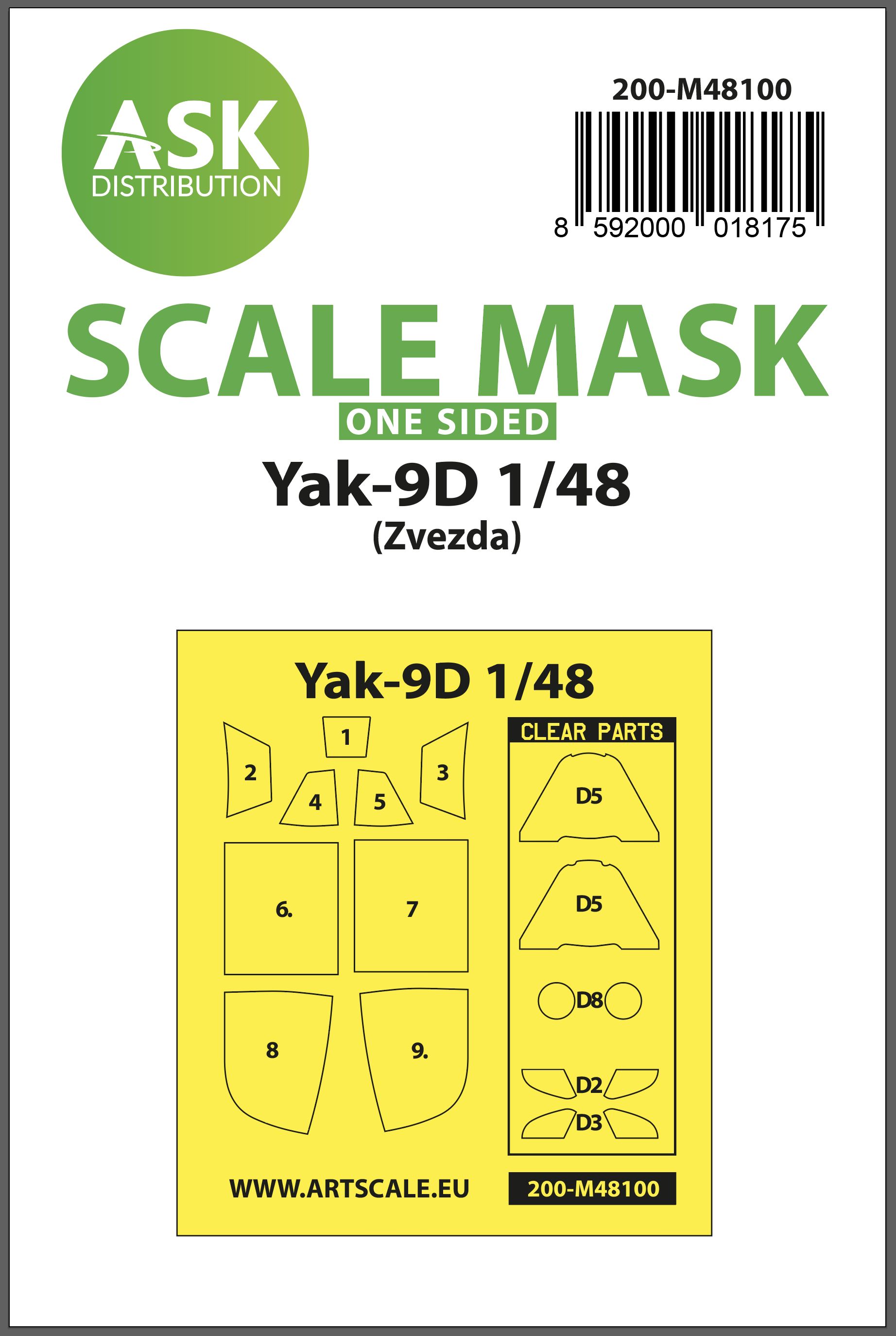 Fotografie 1/48 Yak-9D one-sided express mask, self-adhesive, pre-cutted for Zvezda