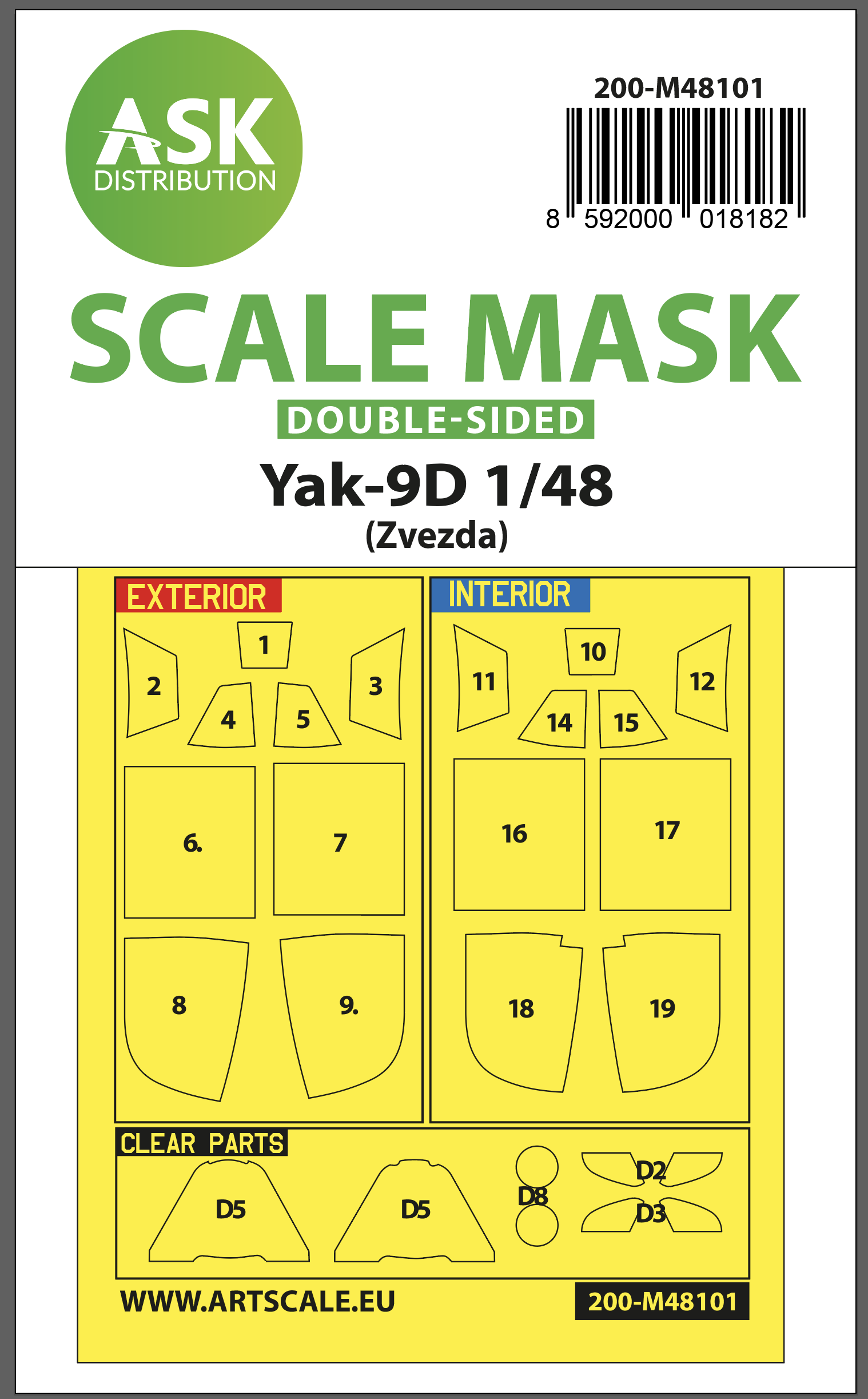 Fotografie 1/48 Yak-9D double-sided express mask, self-adhesive, pre-cutted for Zvezda