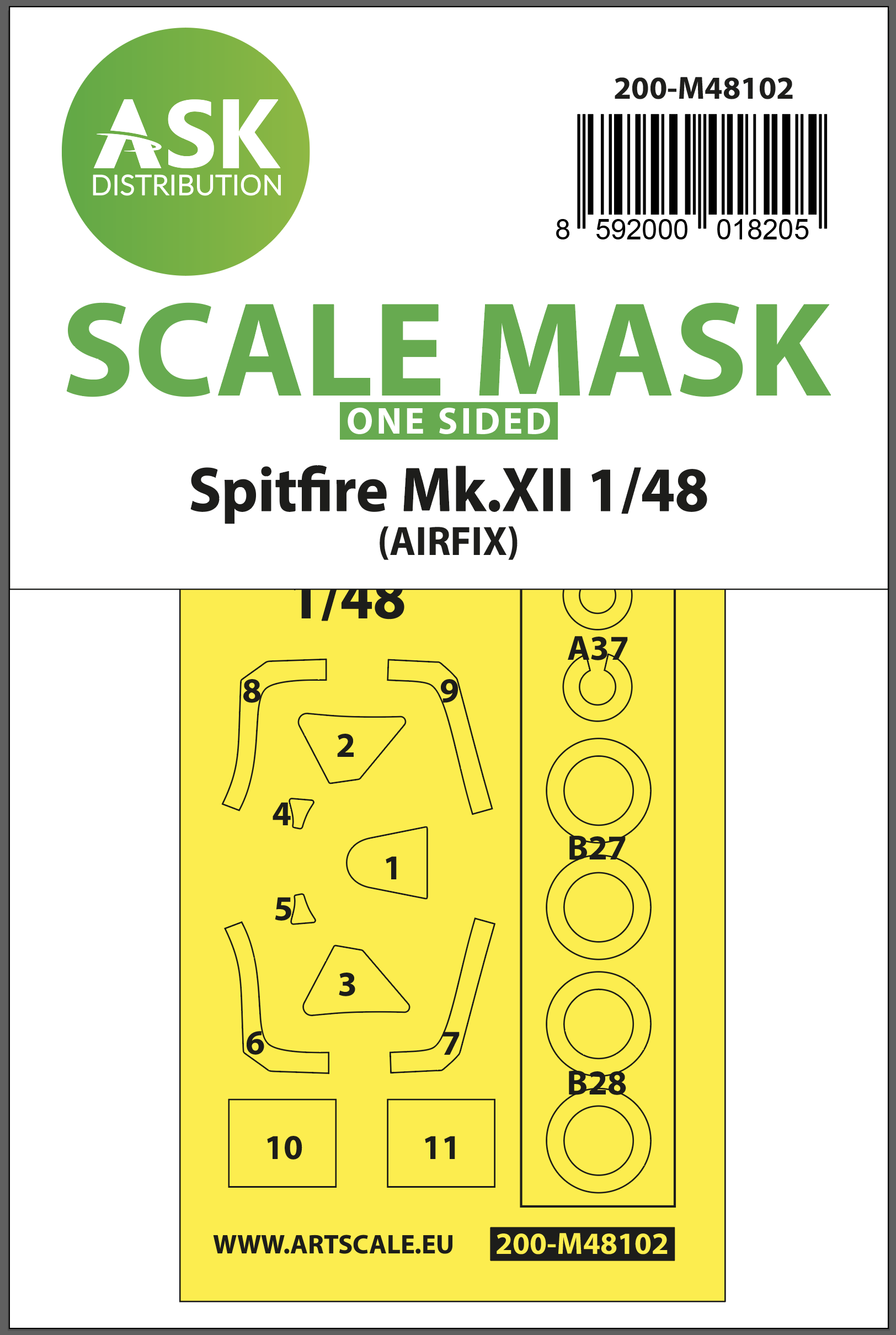 Fotografie 1/48 Spitfire Mk.XII one-sided mask self-adhesive, pre-cutted for Airfix