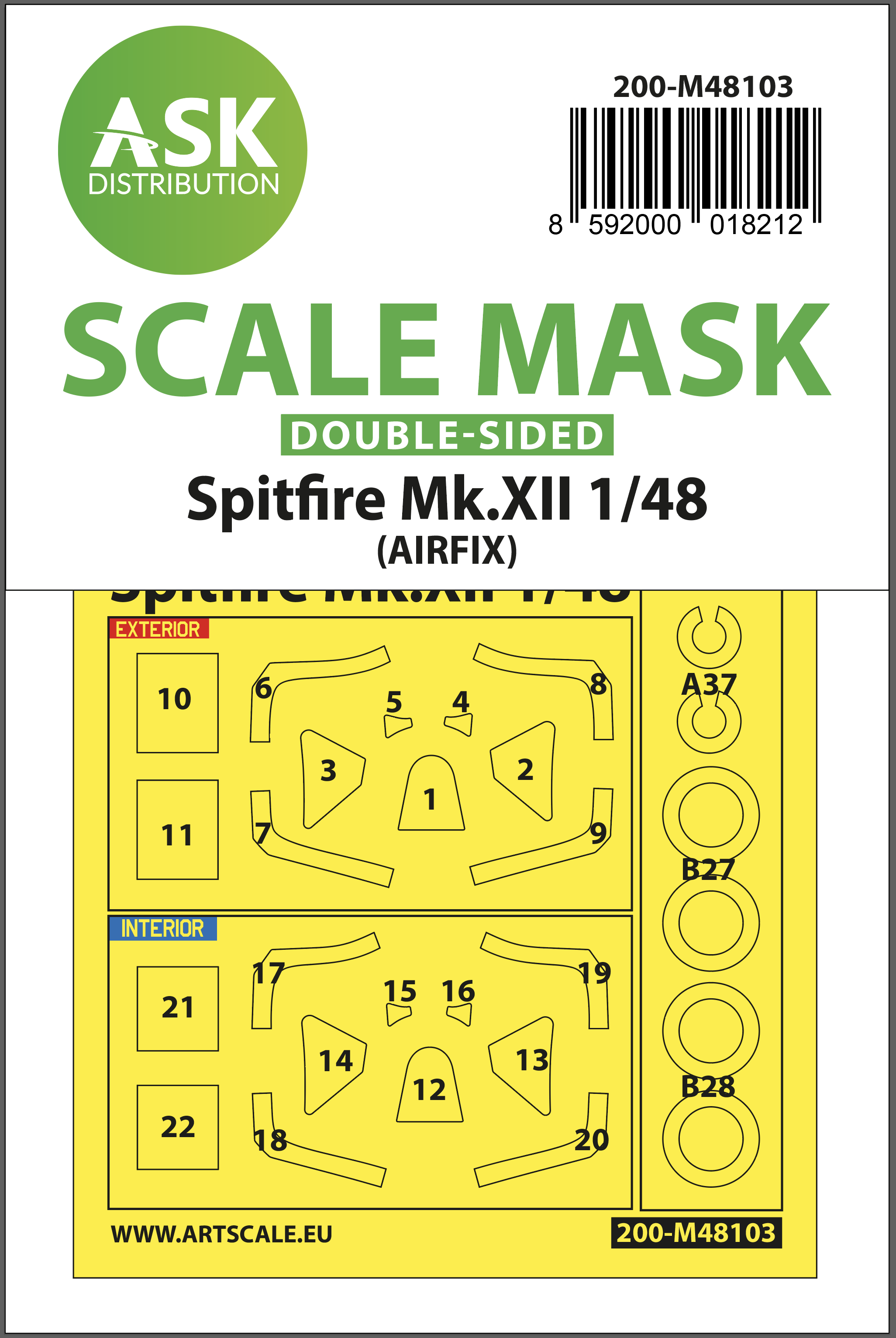 Fotografie 1/48 Spitfire Mk.XII double-sided mask self-adhesive, pre-cutted for Airfix
